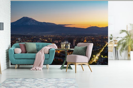 Erevan arménien au crépuscule avec le mont Ararat en Asie papier peint photo vinyle largeur 360 cm x hauteur 240 cm - Tirage photo sur papier peint (disponible en 7 tailles)