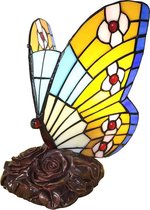 LumiLamp Tiffany Tafellamp Vlinder 17*15*24 cm E14/max 1*25W Geel Kunststof, Glas Tiffany Bureaulamp Tiffany Lampen