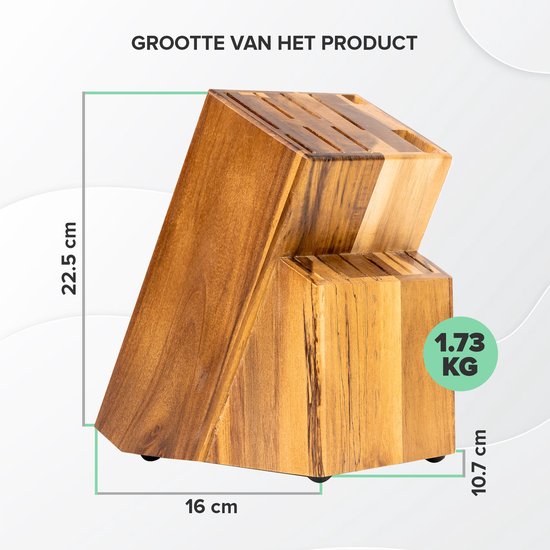 ENOKING Steakmes Blok Houder Zonder Messen, Acacia Hout Steakmes Opbergstandaard met 6 Sleuven, Steakmessen Standaard met Ruimtebesparend & Compact Ontwerp