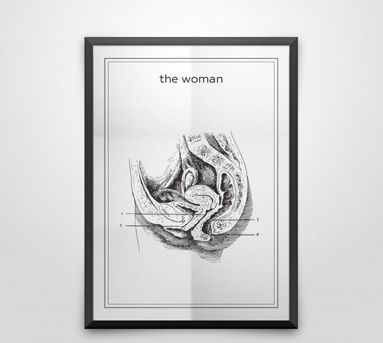 The woman zwart wit poster de vrouw | line art anatomie | wanddecoratie toilet | 50 x 70 cm