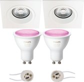 Prima Rodos Pro - Inbouw Vierkant - Mat Wit - 93mm - Philips Hue - LED Spot Set GU10 - White and Color Ambiance - Bluetooth