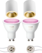 Prima Cliron Pro - Opbouw Rond - Mat Wit/Goud - Verdiept - Ø90mm - Philips Hue - Opbouwspot Set GU10 - White and Color Ambiance - Bluetooth