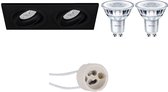 LED Spot Set - Pragmi Borny Pro - GU10 Fitting - Inbouw Rechthoek Dubbel - Mat Zwart - Kantelbaar - 175x92mm - Philips - CorePro 840 36D - 4W - Natuurlijk Wit 4000K - Dimbaar - BSE