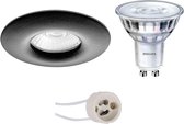LED Spot Set - Pragmi Luno Pro - Waterdicht IP65 - GU10 Fitting - Inbouw Rond - Mat Zwart - Ø82mm - Philips - SceneSwitch 827 36D - 1.5W-5W - Warm Wit 2200K-2700K - Dimbaar - BSE