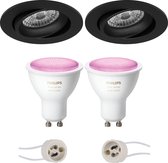 Proma Delton Pro - Inbouw Rond - Mat Zwart - Kantelbaar - Ø82mm - Philips Hue - LED Spot Set GU10 - White and Color Ambiance - Bluetooth
