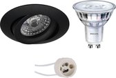 LED Spot Set - Luxino Uranio Pro - GU10 Fitting - Inbouw Rond - Mat Zwart - Kantelbaar - Ø82mm - Philips - SceneSwitch 827 36D - 1.5W-5W - Warm Wit 2200K-2700K - Dimbaar