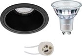 LED Spot Set - Pragmi Minko Pro - GU10 Fitting - Inbouw Rond - Mat Zwart - Verdiept - Ø90mm - Philips - MASTER 927 36D VLE - 3.7W - Warm Wit 2200K-2700K - DimTone Dimbaar - BES LED