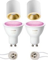 Primux Cliron Pro - Opbouw Rond - Mat Wit/Goud - Verdiept - Ø90mm - Philips Hue - Opbouwspot Set GU10 - White and Color Ambiance - Bluetooth