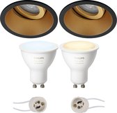 Pragmi Zano Pro - Inbouw Rond - Mat Zwart/Goud - Kantelbaar - Ø93mm - Philips Hue - LED Spot Set GU10 - White Ambiance - Bluetooth