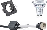 LED Spot Set - GU10 Fitting - Inbouw Vierkant - Mat Zwart - Kantelbaar 80mm - Philips - CorePro 827 36D - 4W - Warm Wit 2700K - Dimbaar