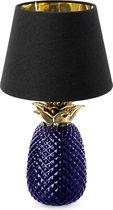 Navaris tafellamp met ananas design - Decoratieve lamp van keramiek - 40cm - E27 fitting - Ananaslamp voor tafel, bureau of nachtkastje in paars/zwart