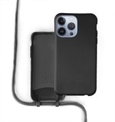 Coverzs Silicone case met koord - Telefoonhoesje met koord - Backcover hoesje met koord - touwtje - geschikt voor Apple iPhone 13 Pro - zwart