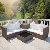 Decoways - 4-delige Loungeset met kussens poly rattan bruin