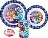 Paw Patrol servies - 3 delig - PAW Mighty Pups serviesset - blauw