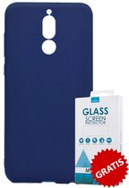 Siliconen Backcover Hoesje Huawei Mate 10 Lite Blauw - Gratis Screen Protector - Telefoonhoesje - Smartphonehoesje