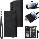 Luxe Telefoonhoesje voor Samsung Galaxy S22 Ultra | Hoogwaardig Leren Bookcase | Lederen Wallet Case | Luxe Uitstraling | Pasjeshouder 6 pasjes | Portemonnee | Rits | Zwart