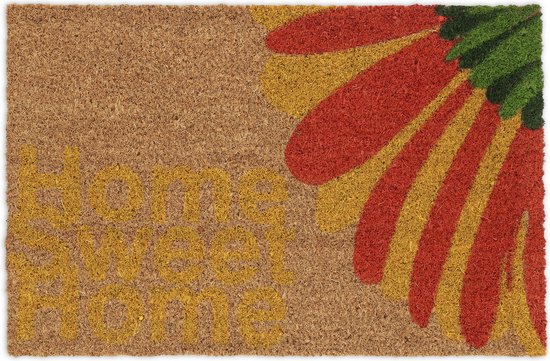 Relaxdays deurmat bloem - met spreuk - home sweet home - 60 x 40 cm - kokosmat - natuur