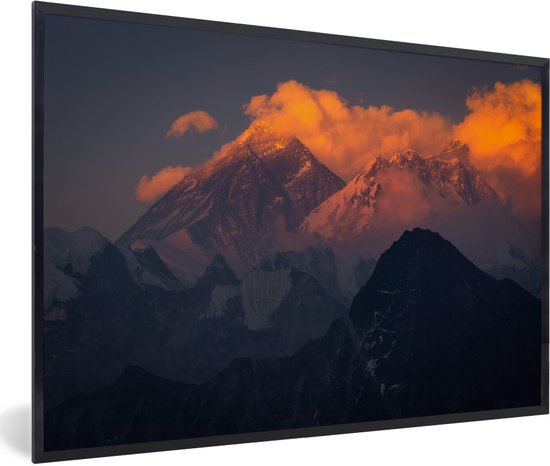 Fotolijst incl. Poster - Zonsondergang in Himalaya met Mount Everest, Nepal - 30x20 cm - Posterlijst