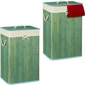 Relaxdays 2x wasmand bamboe - wasbox opvouwbaar - 80 L - 65,5 x 43,5 x 33,5 cm - blauw