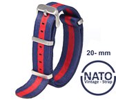 20mm Nato Strap Blauw Rood gestreept - Vintage James Bond - Nato Strap collectie - Mannen - Horlogebanden - 20 mm bandbreedte