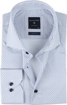 Profuomo Slim Fit  overhemd - blauw met wit dessin (contrast) - Strijkvriendelijk - Boordmaat: 40