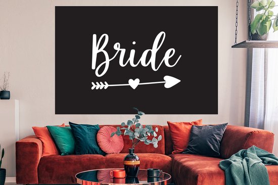 Poster Flèche dans un coeur avec le mot mariée sur fond noir - 180x120 cm XXL