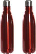 Set van 2x stuks RVS thermos waterfles/drinkfles rood met schroefdop 500 ml - Sportfles - Thermosfles