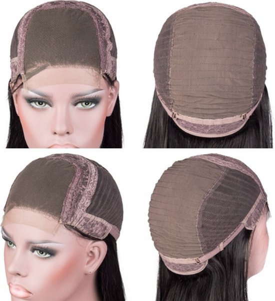 Perruques Cheveux Naturels Brune 100% Fait à la main Sans Frange Ondulé