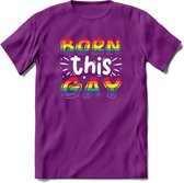 Born This Gay | Pride T-Shirt | Grappig LHBTIQ+ / LGBTQ / Gay / Homo / Lesbi Cadeau Shirt | Dames - Heren - Unisex | Tshirt Kleding Kado | - Paars - XL