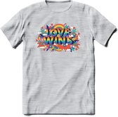 Love Wins | Pride T-Shirt | Grappig LHBTIQ+ / LGBTQ / Gay / Homo / Lesbi Cadeau Shirt | Dames - Heren - Unisex | Tshirt Kleding Kado | - Licht Grijs - Gemaleerd - XL