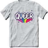 Queer | Pride T-Shirt | Grappig LHBTIQ+ / LGBTQ / Gay / Homo / Lesbi Cadeau Shirt | Dames - Heren - Unisex | Tshirt Kleding Kado | - Licht Grijs - Gemaleerd - L