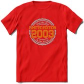 2003 Limited Edition Ring T-Shirt | Zilver - Goud | Grappig Verjaardag en Feest Cadeau Shirt | Dames - Heren - Unisex | Tshirt Kleding Kado | - Rood - L