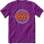 2003 Limited Edition Ring T-Shirt | Zilver - Goud | Grappig Verjaardag en Feest Cadeau Shirt | Dames - Heren - Unisex | Tshirt Kleding Kado | - Paars - L