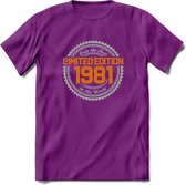 1981 Limited Edition Ring T-Shirt | Zilver - Goud | Grappig Verjaardag en Feest Cadeau Shirt | Dames - Heren - Unisex | Tshirt Kleding Kado | - Paars - M