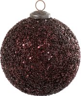 J-line Kerstbal Glitter Glas Bordeaux Large