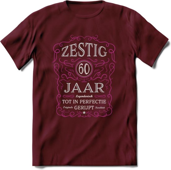 60 Jaar Legendarisch Gerijpt T-Shirt | Roze - Grijs | Grappig Verjaardag en Feest Cadeau Shirt | Dames - Heren - Unisex | Tshirt Kleding Kado | - Burgundy - S