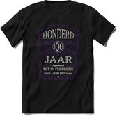 100 Jaar Legendarisch Gerijpt T-Shirt | Paars - Grijs | Grappig Verjaardag en Feest Cadeau Shirt | Dames - Heren - Unisex | Tshirt Kleding Kado | - Zwart - L