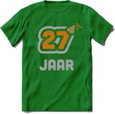 27 Jaar Feest T-Shirt | Goud - Zilver | Grappig Verjaardag Cadeau Shirt | Dames - Heren - Unisex | Tshirt Kleding Kado | - Donker Groen - M