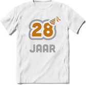 28 Jaar Feest T-Shirt | Goud - Zilver | Grappig Verjaardag Cadeau Shirt | Dames - Heren - Unisex | Tshirt Kleding Kado | - Wit - XXL