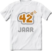 42 Jaar Feest T-Shirt | Goud - Zilver | Grappig Verjaardag Cadeau Shirt | Dames - Heren - Unisex | Tshirt Kleding Kado | - Wit - 3XL