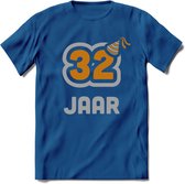 32 Jaar Feest T-Shirt | Goud - Zilver | Grappig Verjaardag Cadeau Shirt | Dames - Heren - Unisex | Tshirt Kleding Kado | - Donker Blauw - XXL