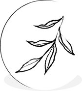 Branche illustration art Line avec des feuilles sur un fond blanc mur aluminium cercle ⌀ 30 cm - impression photo cercle cercle mur / salon / cercle de jardin (décoration murale)
