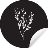 WallCircle - Muurstickers - Behangcirkel - Planten - Zwart - Wit - Line art - ⌀ 30 cm - Muurcirkel - Zelfklevend - Ronde Behangsticker
