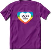 Love Wins | Pride T-Shirt | Grappig LHBTIQ+ / LGBTQ / Gay / Homo / Lesbi Cadeau Shirt | Dames - Heren - Unisex | Tshirt Kleding Kado | - Paars - XXL