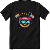 Happy Pride Day | Pride T-Shirt | Grappig LHBTIQ+ / LGBTQ / Gay / Homo / Lesbi Cadeau Shirt | Dames - Heren - Unisex | Tshirt Kleding Kado | - Zwart - XL