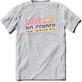 Love Has No Gender | Pride T-Shirt | Grappig LHBTIQ+ / LGBTQ / Gay / Homo / Lesbi Cadeau Shirt | Dames - Heren - Unisex | Tshirt Kleding Kado | - Licht Grijs - Gemaleerd - 3XL