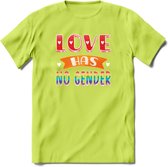 Love Has No Gnder | Pride T-Shirt | Grappig LHBTIQ+ / LGBTQ / Gay / Homo / Lesbi Cadeau Shirt | Dames - Heren - Unisex | Tshirt Kleding Kado | - Groen - 3XL