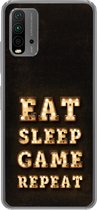 Geschikt voor Xiaomi Redmi 9T hoesje - Gaming - Games - Quotes - Spreuken - Eat sleep game repeat - Siliconen Telefoonhoesje