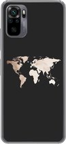 Geschikt voor Xiaomi Redmi Note 10 hoesje - Wereldkaart - Leer - Zwart - Siliconen Telefoonhoesje