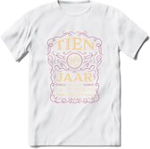10 Jaar Legendarisch Gerijpt T-Shirt | Oud Roze - Ivoor | Grappig Verjaardag en Feest Cadeau Shirt | Dames - Heren - Unisex | Tshirt Kleding Kado | - Wit - XXL